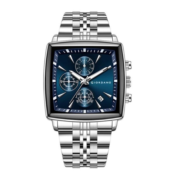 Giordano Multi Function Watch for Men with Square Dial, Stainless Steel Strap and Date Display