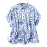 Gufrina Women's Polyester Shirt with Pocket Half Raglan Sleeves Spread Collar Neck Geometric Printed Relaxed Fit and Standard Length