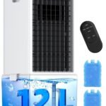 HIFRESH Air Cooler for Room Cooling, 31Ft Air Throw, 4 Modes & 4 Speeds, Remote & Touch, 12H Timer, 12L Tank for 24H Cooling, Waterless Alert, 2 Ice Packs, Low Power Consumption Tower Cooler for Home