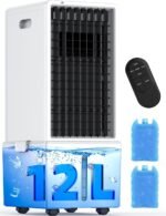 HIFRESH Air Cooler for Room Cooling, 31Ft Air Throw, 4 Modes & 4 Speeds, Remote & Touch, 12H Timer, 12L Tank for 24H Cooling, Waterless Alert, 2 Ice Packs, Low Power Consumption Tower Cooler for Home