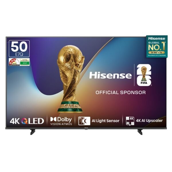 Hisense 126 cm (50 Inches) 4K Ultra HD Smart QLED TV | Dolby Vision Atmos, HDR10+, Dolby Audio | AI 4K Upscaler | ALLM | MEMC | HDR 10+Decoding | Voice Control | VIDAA OS | 50E7Q (Black)