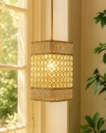 Homesake Crystal Beaded Pendant Light - Antique Gold Finish, Boho Style, Modern Ceiling Lamp for Living Room, Bedroom, Dining Room, Elegant Lighting Fixture, Home Décor(Gold)