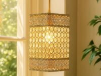 Homesake Crystal Beaded Pendant Light - Antique Gold Finish, Boho Style, Modern Ceiling Lamp for Living Room, Bedroom, Dining Room, Elegant Lighting Fixture, Home Décor(Gold)