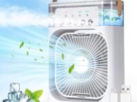 Ingreed Mini Air Cooler with USB Desk Fan | Personal Evaporative Cooler with 7 Colors LED Light, Timer, 3 Wind Speeds & 3 Spray Modes | Portable Cooling Fan for Office, Home, Dorm, Travel