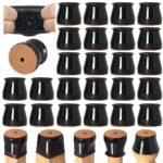 JIENO 24 Pcs Chair Leg Floor Protectors for Hardwood & Tile Floors - Silicone Covers with Felt Bottom - Non Slip, Anti Scratch - Black - Round