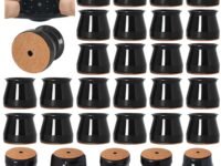 JIENO 24 Pcs Chair Leg Floor Protectors for Hardwood & Tile Floors - Silicone Covers with Felt Bottom - Non Slip, Anti Scratch - Black - Round