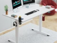 JIN OFFICE Octave Height Adjustable Table Electric | Sit Stand Desk, 2 Year Warranty, 80 Kg Wt. Cap| Standing Desk with Memory Preset, Cup Holder| Stability Crossbar| White 1200*750mm/25mm Thick Top
