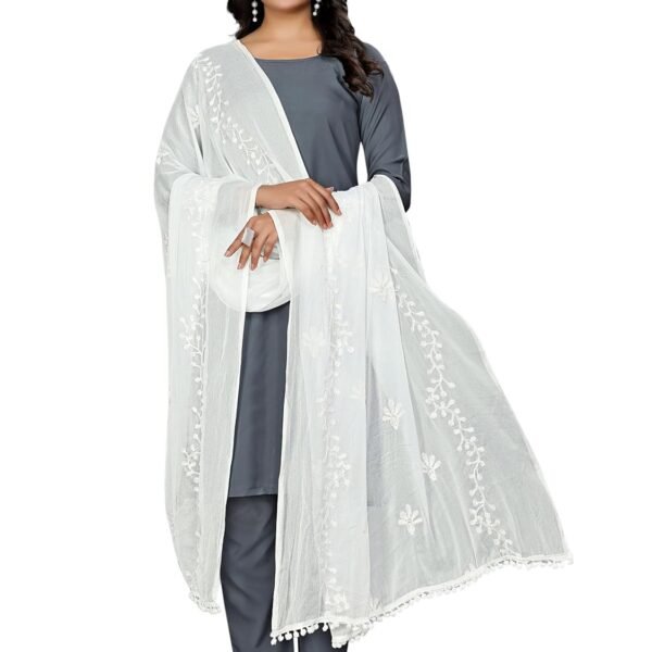 KEMZA Women's Chiffon Phulkari Floral Dupatta with Lace Border – Soft & Lightweight