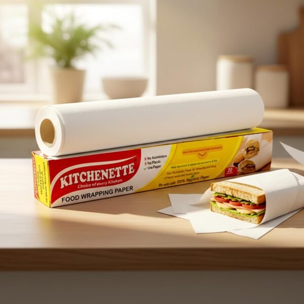 KITCHENETTE Butter Paper Roll 20m | Food Grade Non Stick Greaseproof Paper | for Roti Wrap, Tiffin Lunch Packing, Not Baking | Microwave Oven Freezer Safe up to 220°C | Eco Friendly