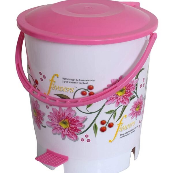 Kuber Industries Flower Print Plastic Step-On Garbage Waste Dustbin/Recycling Bin with Lid for Home, Office, Factory, 10 Liters (Pink)-KUBMART10940