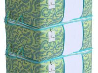 Kuber Industries Non-Woven Metallic Print Underbed Storage Bag, Organizer|Blanket Cover - Set of 3 (Olive Green)
