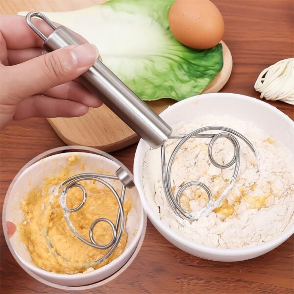 Kunya Stainless Steel Dough Whisk Manual Bread Whisk Non-Slip Heat Resistant Danish Dough Whisk,Dough Mixer Hand Tool for Bread, Batter and Pastry.(Pack of 1)