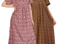 Kuruti B Sheets Nighty for Women Cotton Combo (Pack of 2) Nighty Gown Round Neck Short Sleeves Jaipuri Maxi Gown Printed Free Size