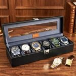 LEDO Watch Box Holder Organizer Case with 6 Slots, Transparent Look, Black & Gray Color Velvet