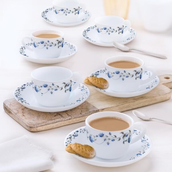 Larah By Borosil - Helena (LH) Cup and Saucer Set, 140ml, 12-Pieces, White