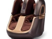 Leg Massager Foot & Calf Heated Machine With Airbags Vibration For Home Calf Thighs and Knee Pain Relief with Heat Corded Electric 2 Year Warranty (Brown)