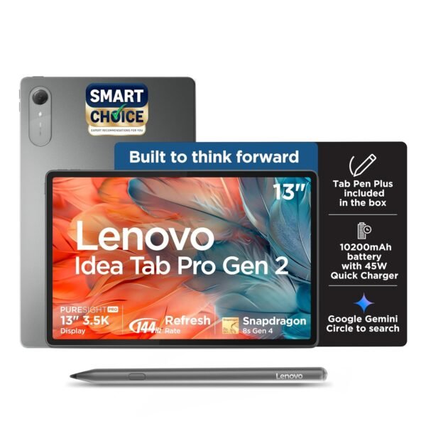 Lenovo Idea Tab Pro Gen 2 with Pen Plus {Smartchoice} 13" Display, 3.5K Resolution, 144Hz Refresh | 8GB, 256GB | Snapdragon 8s Gen 4 | 10200mAh, 4 JBL Speakers, USB 3.0 with DP-Out, Wi-Fi 7, Luna Grey