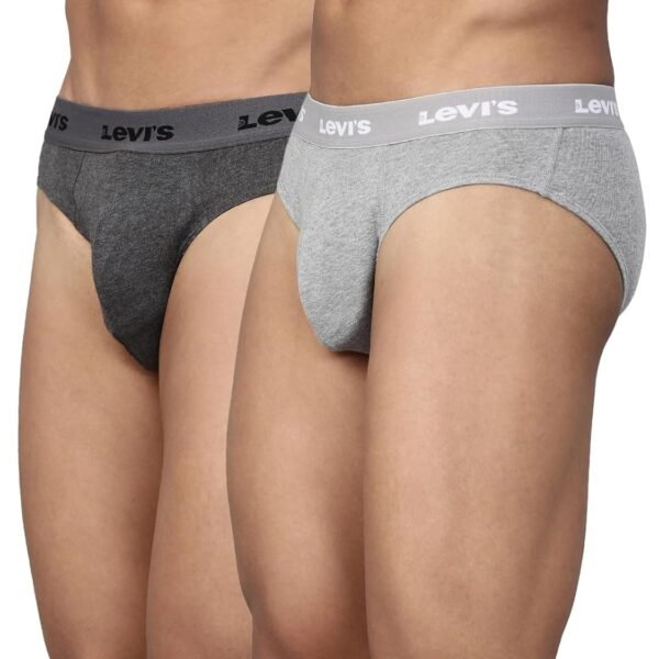 Levi's 009 Neo Brief for Men | 100% Pure Cotton | Solid Men's Underwear | Breathable | Branded Outer Elastic Anti-Roll Waistband | Extra Supportive Gusset | Dual Layer 3D Pouch | Tagless | Pack of 2