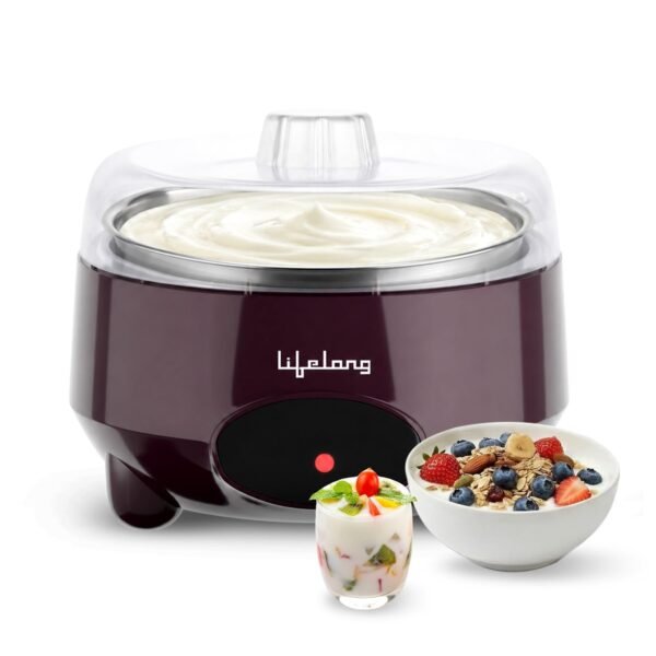 Lifelong Automatic Yogurt & Curd Maker Machine for Home | Auto Temperature Regulation | Electric Probiotic Yogurt Maker for Kitchen (1 L) | Thick Creamy Probiotic Curd |304 Stainless Steel Container