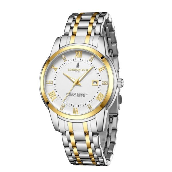 London Fog Regent Collection Analog Quartz Watch for Men with Round Dial and Stainless Steel Strap, Metal Case, Date Display, Luminous Hands & Hour Markers, Water Resistant