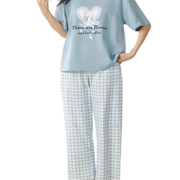 Louis Luxe Cotton Blend Womens Korean Night Dress || Full Pyjama Set || Korean Nightsuit || Women Nightwear ||Round Neck Full Sleeve Nightsuit || Loungewear || Everyday Nightdress (ND-09)