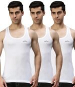 Lux Cozi Men's White Round Neck Sleeveless Cotton Vest (Pack of 3)