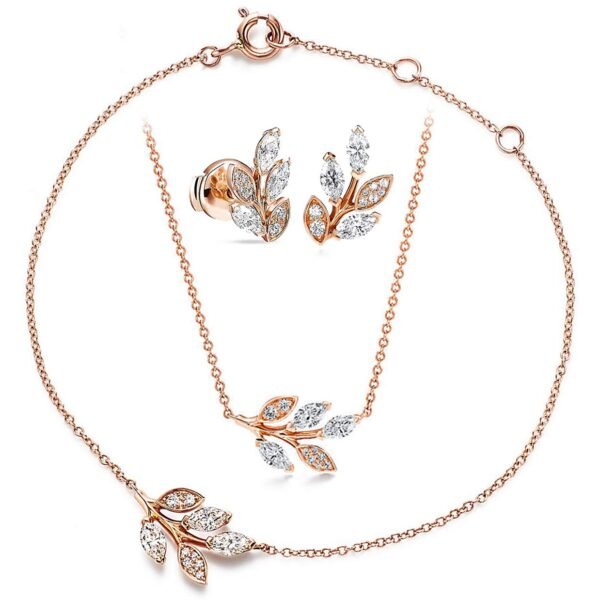 MINUTIAE Vine Shape Pendant Necklace Chain Bracelet And Earring Jewellery Combo Set With Solitaire Crystal Diamond For Women and Girls