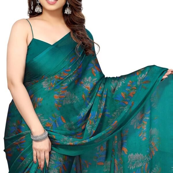 MIRCHI FASHION Saree for Woman Chiffon Leaf Printed | Lightweight Daily Wear Comfortable Women's Sari with Blouse Piece (Available in 30 Styles)