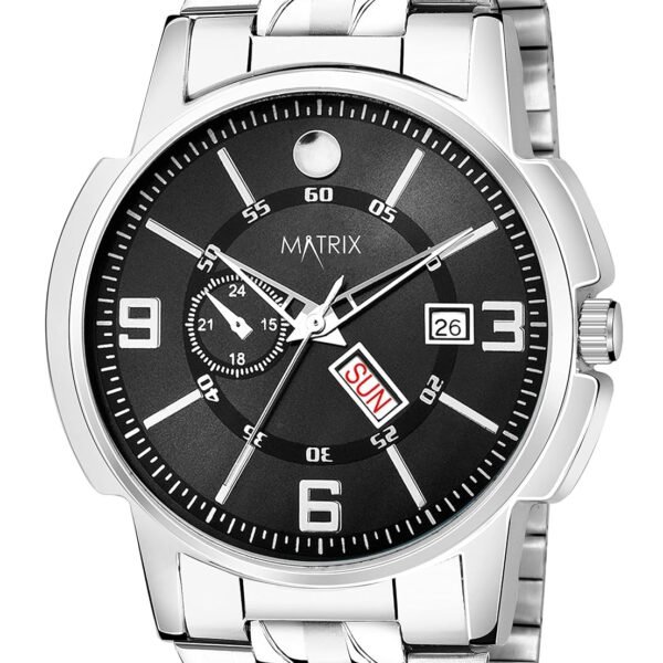 Matrix Black, Blue, White Dial, Day & Date Functioning, Stainless Steel Strap Analog Watch for Men & Women