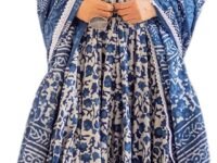 Meera Fab Women's Cotton Printed Blue Anarkali Kurta With Palazzo & Dupatta