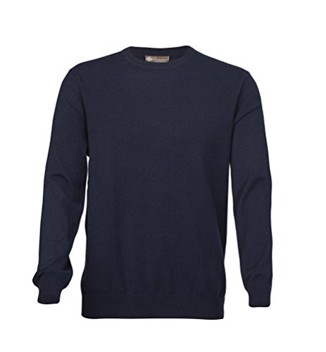 Men's Crew Neck Cashmere Sweater (Navy, Large)