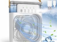 Mini Air Cooler, USB Desk Fan, Personal Evaporative Cooler with 7 Colors LED Light, 1/2/3 H Timer, 3 Wind Speeds and 3 Spray Modes for Office, Home, Dorm, Travel