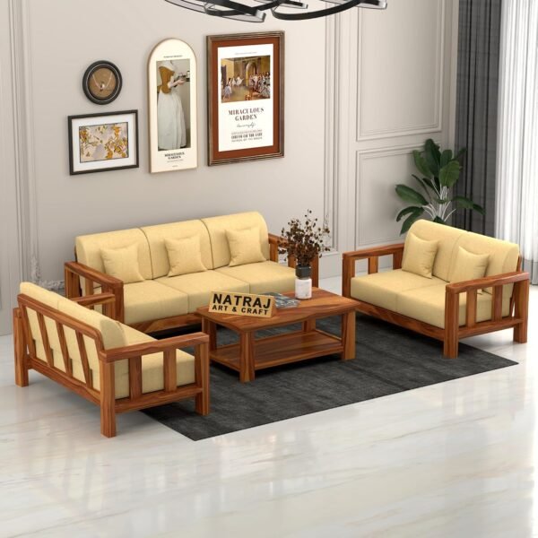 NATRAJ ART & CRAFT Sheesham Wood 7 Seater Sofa Set for Living Room | Solid Wood Furniture for Home & Office | Lounge Sofa (Honey)