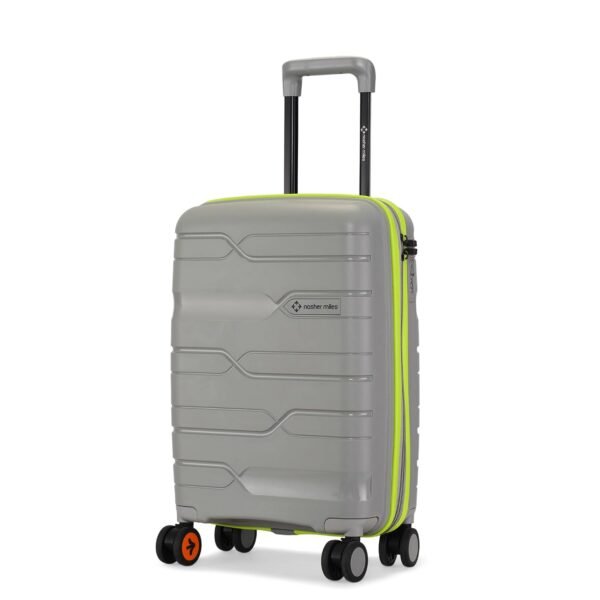 Nasher Miles Cannes Hard-Sided Polypropylene Cabin Luggage 20 inch | 55cm | 8 Wheels Small Trolley Bag for Travel | Suitcase (Grey Neon Green)