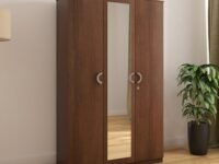 Nilkamal Massif 3 Door Wooden Wardrobe with Mirror for Bedroom | Almirah with 1 Hanging Rod & 8 Shelves | Clothes Cupboard | Engineered Wood | Legno Oak