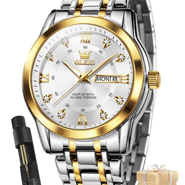 OLEVS Watch for Man Analog Quartz Original Luxury Diamond Watches 3ATM Waterproof Luminous Calendar Branded Chain Wrist Watches for Men