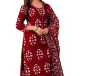 PARTHVI Women's Pure Cotton Printed Straight Kurta Set with Palazzo Pants & Dupatta- Ethnic Wear, Green