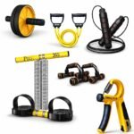 PRO365 6-in-1 Home Fitness Equipment Kit | Ab Roller Wheel, Resistance Band, Jump Rope, Push Up Bars, Hand Gripper & Chest Expander | Full Body Workout Set for Men & Women (Multicolour)