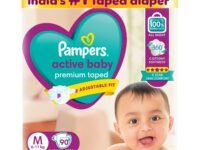 Pampers Active Baby Taped Diapers, Medium size diapers, (6-11kg) 90 count,taped style custom fit