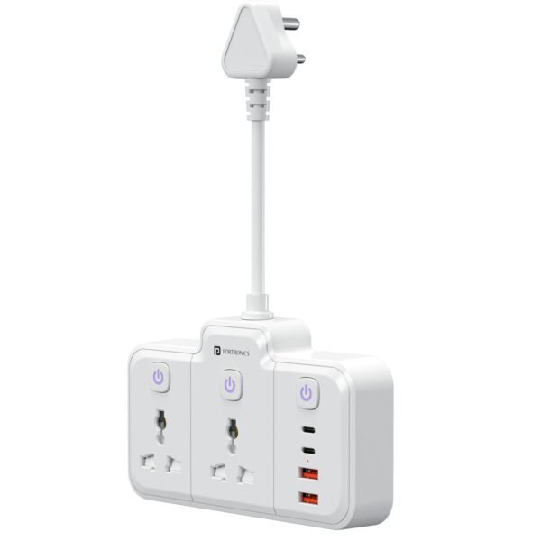 Portronics 2500W Power Plate Plus 6-in-1 Power Extender, 2 Universal Sockets & 4 USB Ports, Individual Switches, 180° Flexible Cord, Child Safety Shutters, for Home, Office, Laptops, 6A/10A Appliances