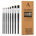 Premium Flat Paintbrush Set of 8, Handmade Artist Brushes for Acrylic, Watercolour Painting, Useful for Beginner & Professional, Wooden Handle (0, 1, 2, 4, 6, 8, 10, 12inch)