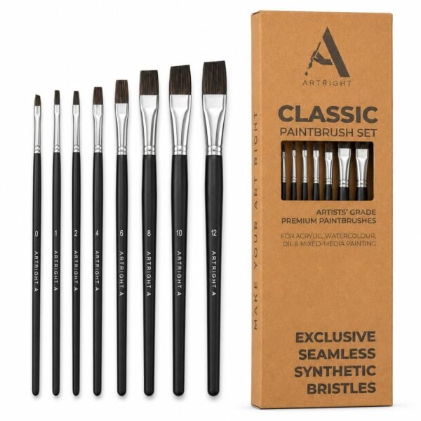 Premium Flat Paintbrush Set of 8, Handmade Artist Brushes for Acrylic, Watercolour Painting, Useful for Beginner & Professional, Wooden Handle (0, 1, 2, 4, 6, 8, 10, 12inch)