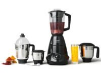 Prestige Iris 750 Watt Mixer Grinder with 4 Jars (3 Stainless Steel + 1 Juicer) | Super Efficient SS Blades | Black | 2Y Warranty | ISI Certified