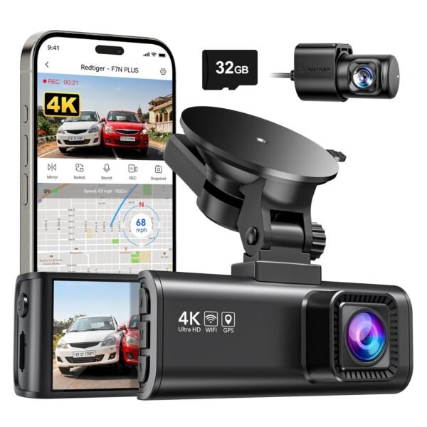 REDTIGER F7NP Dash Cam for Car 4K/2.5K Dual Channel | 170°Wide Angle, 3.18" IPS Screen | Built-in GPS, WiFi, WDR, Night View | 24H Parking Monitor | 32GB Card Included