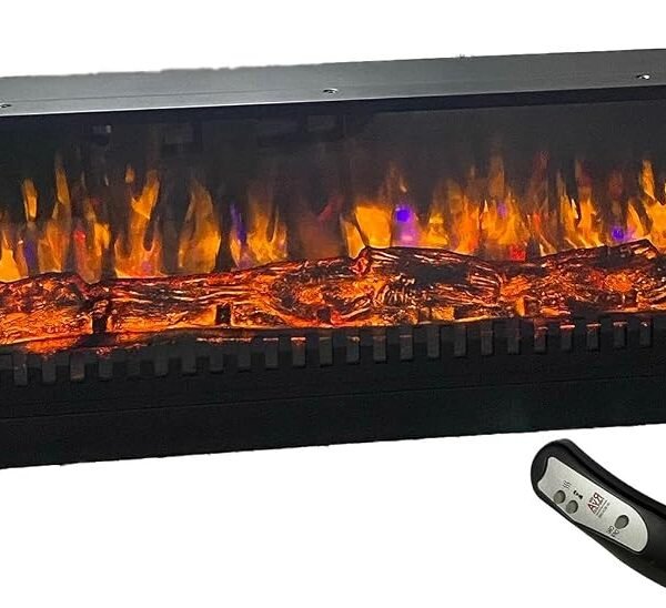 RVA Decorative Electric Fireplace, 60 x16x7 inches, No Heat, with Remote, Matt Black,