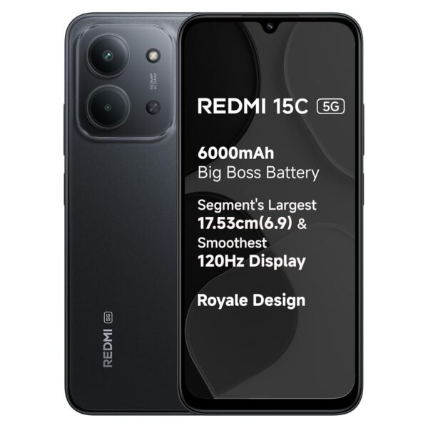 Redmi 15C 5G Prime Edition Midnight Black 4GB + 128GB | Massive 6000mAh Battery | Segment's Largest 17.53cm Display Up to 120Hz | MediaTek Dimensity 6300 | 33W Fast Charging | 50MP AI Dual Camera
