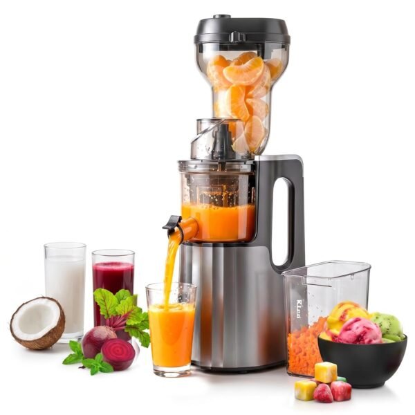Rico Cold Press Slow Juicer with Ice Cream Maker | 5 Years Motor Warranty | Slow Juicer for Fruits, Vegetables & Nut Milk | 10% More Juice, Less Waste | Low Noise | Anti-Drip | Easy to Clean