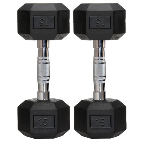 Rubber Coated Hexa Dumbbell Set for Men & Women Professional Exercise Hex Dumbbells for Full Body Workout, Upper & Lower Body Strength Training, Home Gym Exercise. (15kg Pair), Black