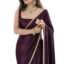 SATAZ Women's Ready To Wear Deep Wine Satin Silk Saree Scalloped Border Readymade With Unstitched Blouse