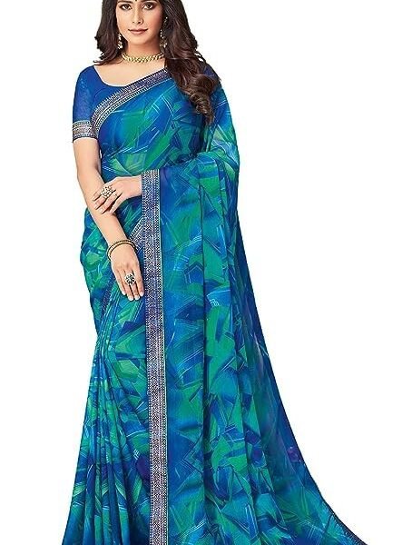 SIRIL Women's Chiffon Printed Saree With Unstitched Blouse Piece